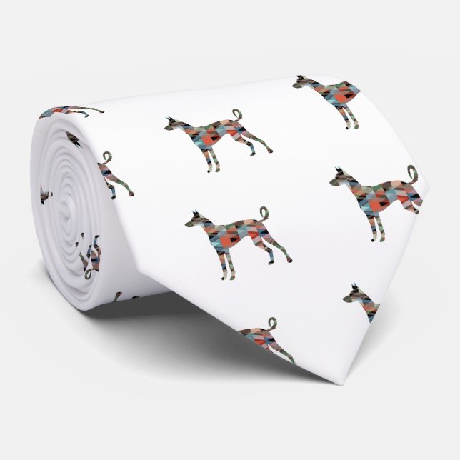 Ibizan Hound Dog Geometric Pattern Silhouette Tie (Rolled)