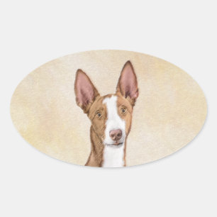 Ibizan Hound Painting - Cute Original Dog Art Oval Sticker