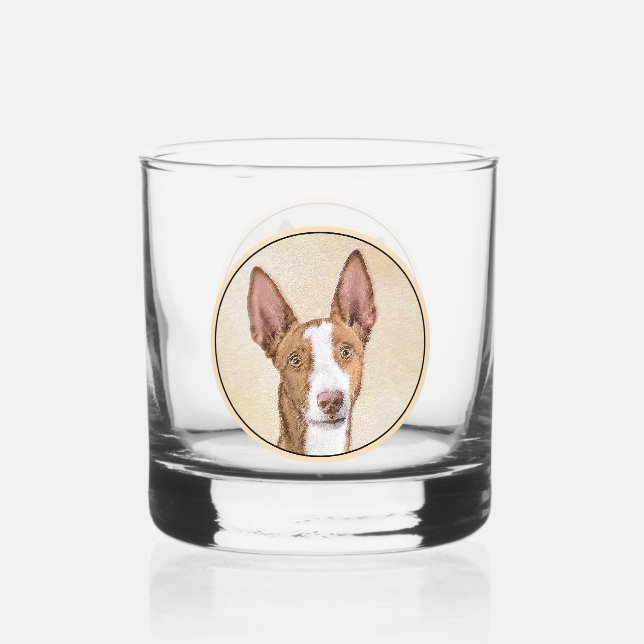 Ibizan Hound Painting - Cute Original Dog Art Whiskey Glass (Front)