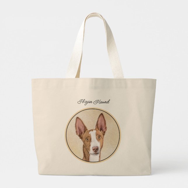 Ibizan Hound Painting Smooth Red Original Dog Art Large Tote Bag (Back)