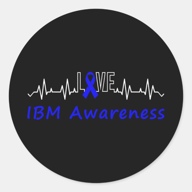 Ibm Awareness Blue Ribbon Love Heartbeat Support Q Classic Round Sticker (Front)