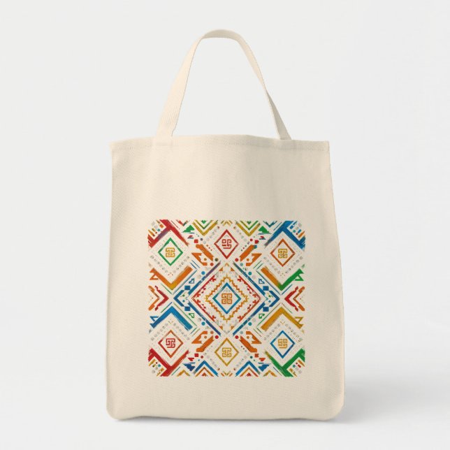 ibrant African Geometric Mosaic Pattern Tote Bag (Front)