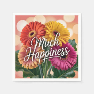 ibrant Gerbera Daisy Bouquet with "Much Happiness" Napkin