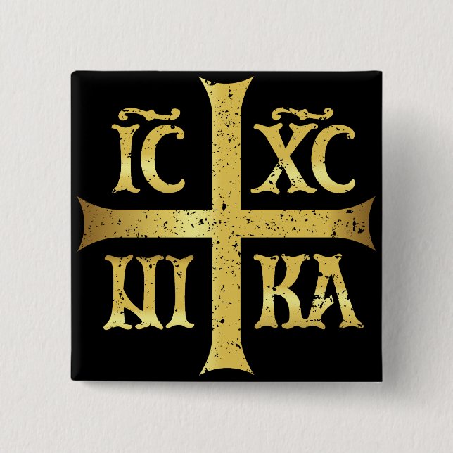 IC XC NIKA JESUS CHRIST CONQUERS 15 CM SQUARE BADGE (Front)