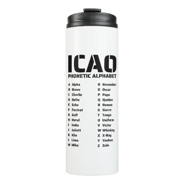 ICAO Aviation Alphabet Code  Thermal Tumbler (Front)