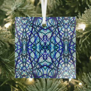 Icarus Blue Abstract Alcohol Ink Art Glass Tree Decoration