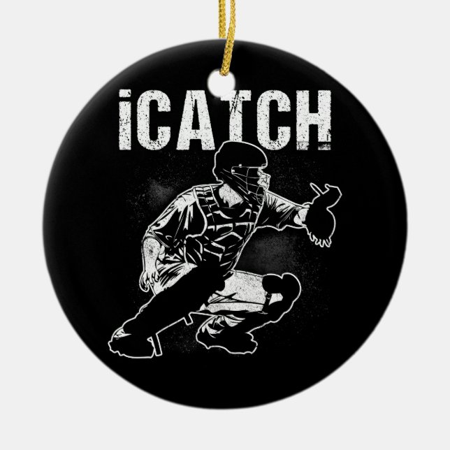 iCatch Baseball Player Catchers Catchers Team Spor Ceramic Tree Decoration (Front)