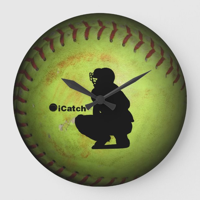 iCatch fastpitch softball player silhouette Large Clock (Front)