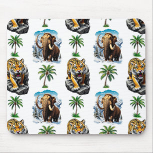 Ice Age Mammoth Sabertooth Tiger Pattern Design  Mouse Mat