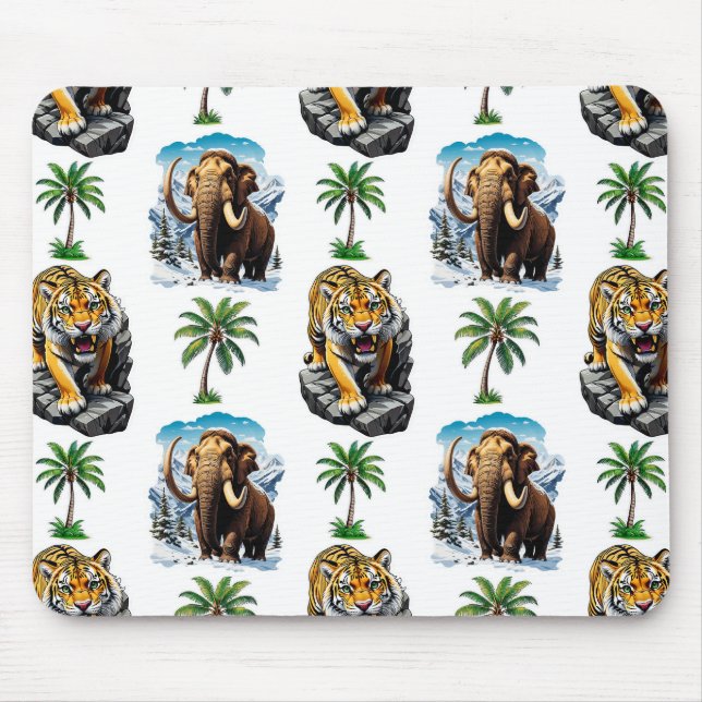Ice Age Mammoth Sabertooth Tiger Pattern Design  Mouse Mat (Front)