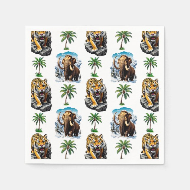 Ice Age Mammoth Sabertooth Tiger Pattern Design  Napkin (Front)