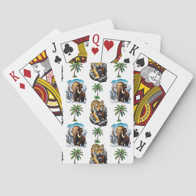 Ice Age Mammoth Sabertooth Tiger Pattern Design  Playing Cards (Back)