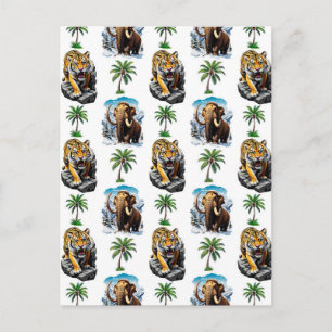 Ice Age Mammoth Sabertooth Tiger Pattern Design  Postcard