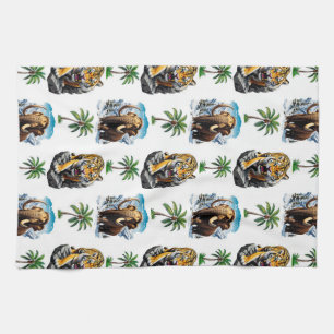 Ice Age Mammoth Sabertooth Tiger Pattern Design  Tea Towel