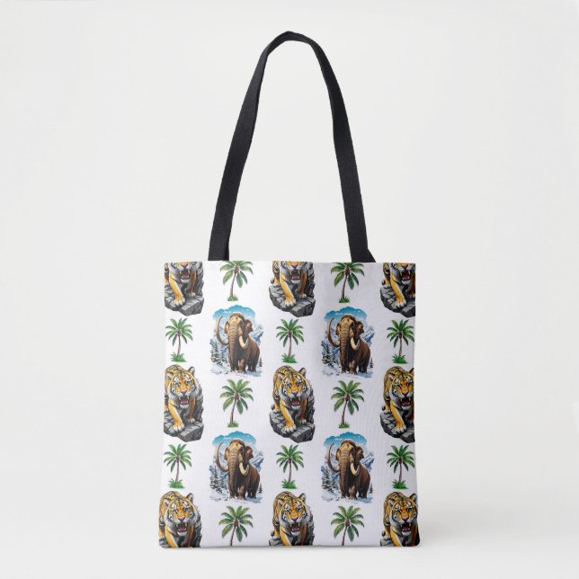 Ice Age Mammoth Sabertooth Tiger Pattern Design  Tote Bag (Front)