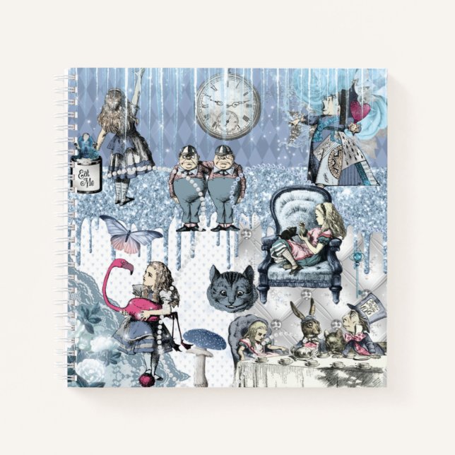 Ice Alice in Wonderland Glitter Blue Notebook (Front)