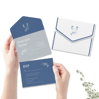 Ice and Navy Blues Simple Modern Wedding All In One Invitation