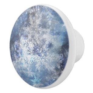 Ice and Snow Textured Blue Christmas Pattern Ceramic Knob