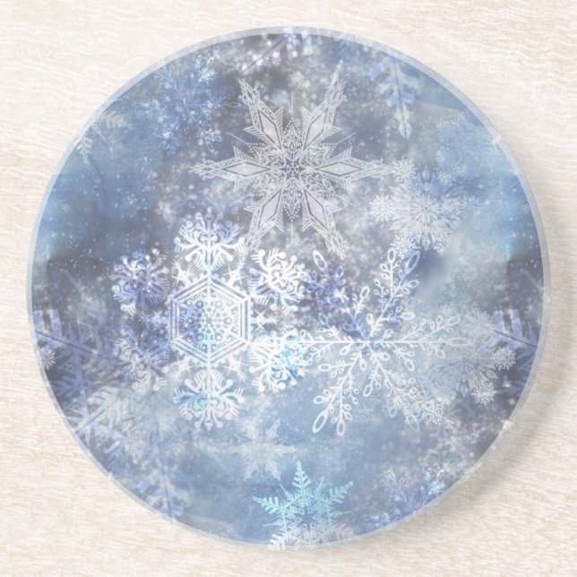 Ice and Snow Textured Blue Christmas Pattern Coaster (Front)
