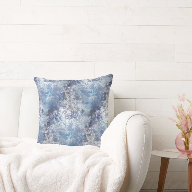 Ice and Snow Textured Blue Christmas Pattern Cushion (Couch)