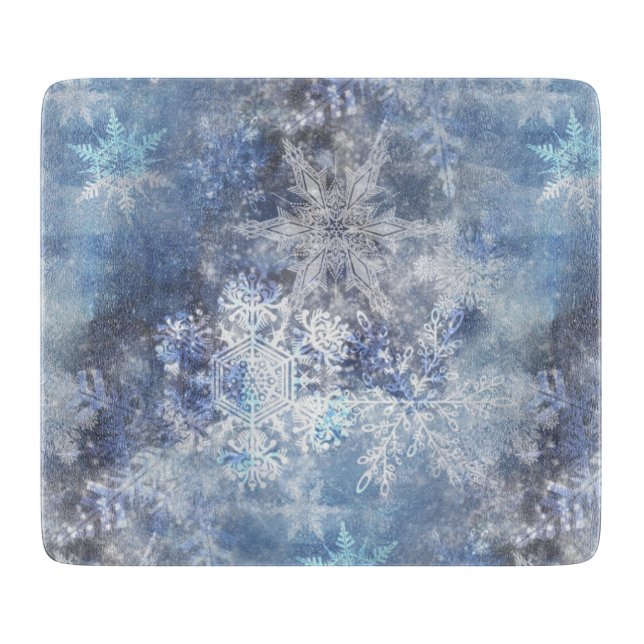Ice and Snow Textured Blue Christmas Pattern Cutting Board (Front)