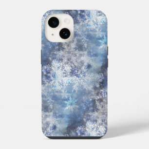 Ice and Snow Textured Blue Christmas Pattern iPhone 14 Case