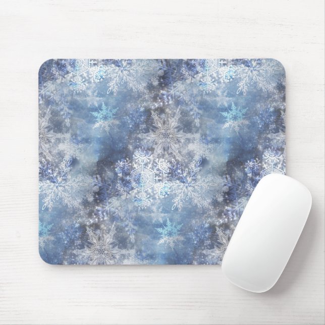 Ice and Snow Textured Blue Christmas Pattern Mouse Mat (With Mouse)