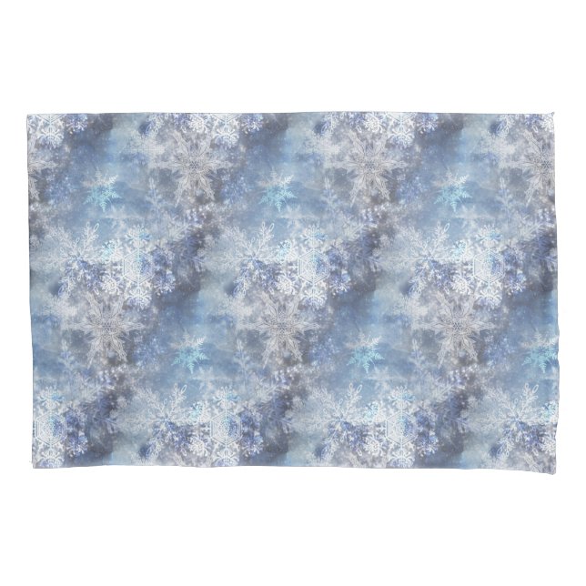 Ice and Snow Textured Blue Christmas Pattern Pillowcase (Front)