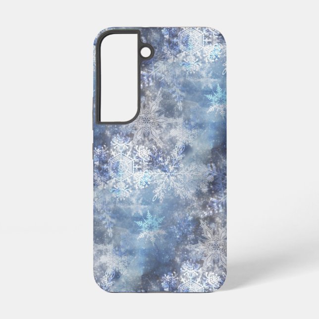 Ice and Snow Textured Blue Christmas Pattern Samsung Galaxy S22 Case (Back)