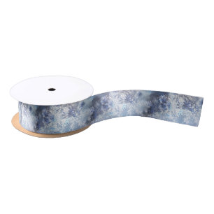 Ice and Snow Textured Blue Christmas Pattern Satin Ribbon