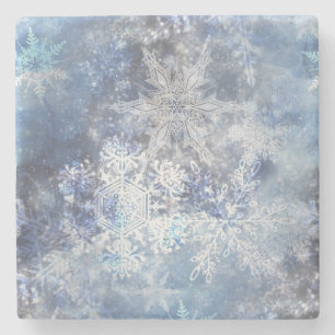 Ice and Snow Textured Blue Christmas Pattern Stone Coaster