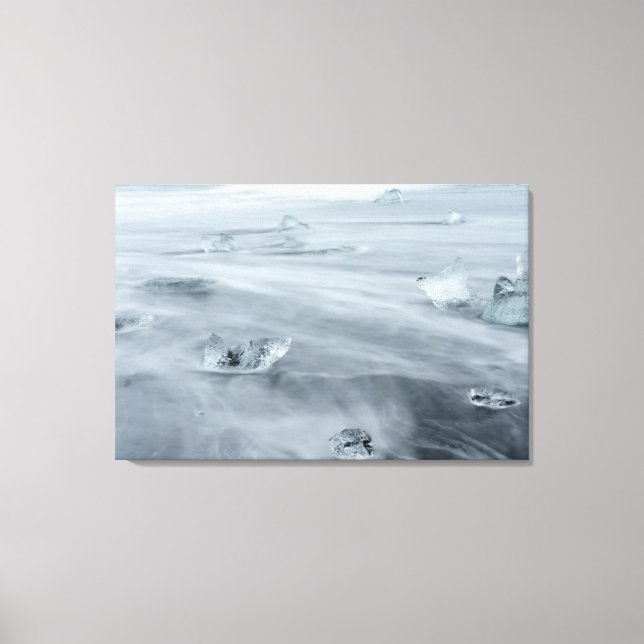 Ice and water on a beach, iceland canvas print (Front)