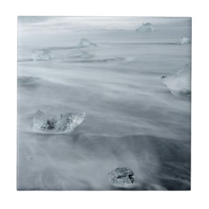 Ice and water on a beach, iceland tile