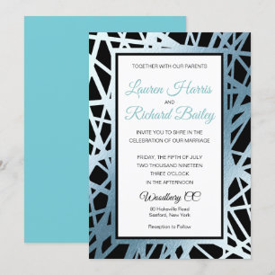 Ice Blue and Black foil Wedding Invitation