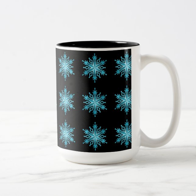 Ice Blue and Black Snowflake Pattern Coffee Mug (Right)