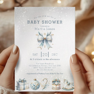 Ice blue and gold Christmas Coquette baby shower Invitation