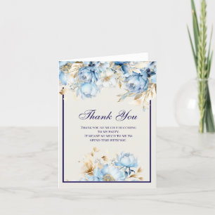 Ice Blue  and Navy Floral Birthday Thanks Thank You Card