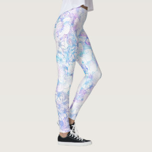Ice Blue and Purple Winter Blooms Floral Fashion Leggings