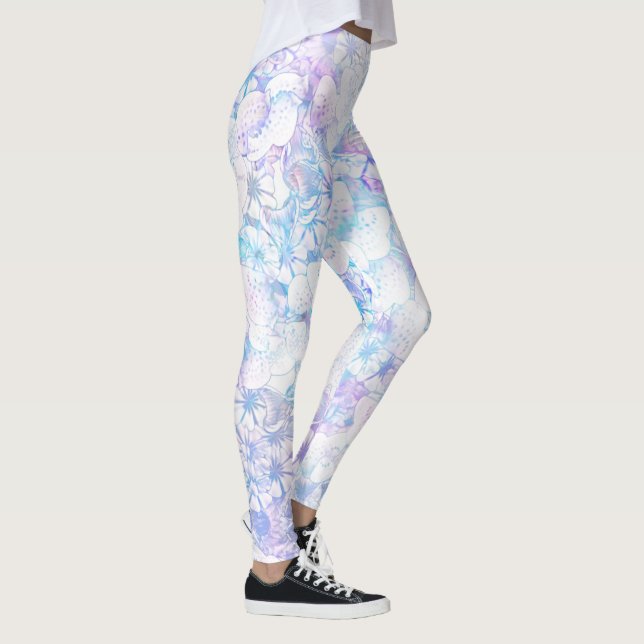 Ice Blue and Purple Winter Blooms | Floral Fashion Leggings (Right)