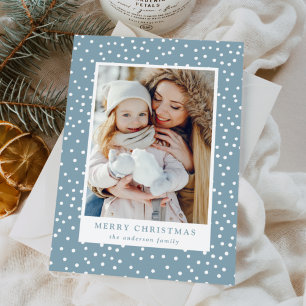 Ice Blue and White Snowballs 2 Photo Holiday Card