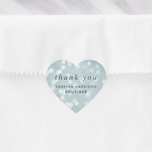 Ice Blue Bokeh   Personalised Business Thank You Heart Sticker