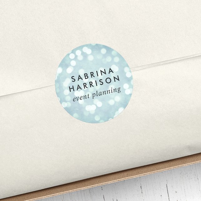 Ice Blue Bokeh | Personalized/Business Name Classic Round Sticker (Creator Uploaded)