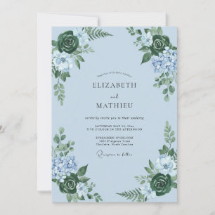 Ice Blue Botanical Floral Wedding Invitation