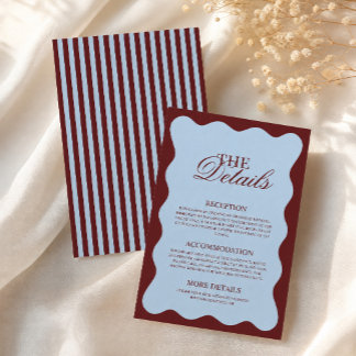 Ice Blue & Burgundy Stripes Retro Details Wedding Enclosure Card