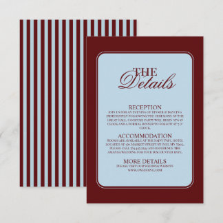 Ice Blue & Burgundy Stripes Retro Details Wedding Enclosure Card