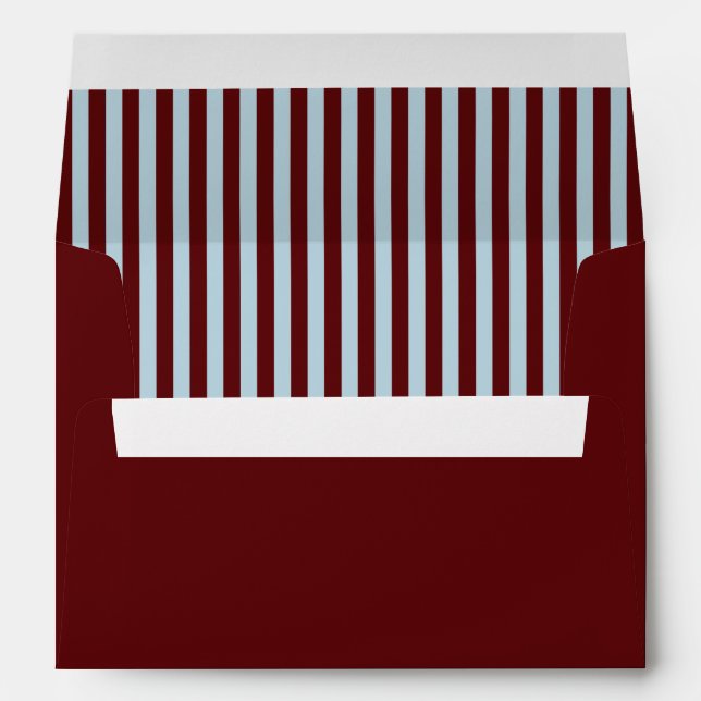 Ice Blue & Burgundy Stripes Retro Wedding Envelope (Back (Bottom))