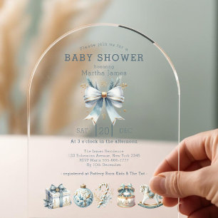 Ice blue Christmas Coquette baby shower Acrylic Invitations