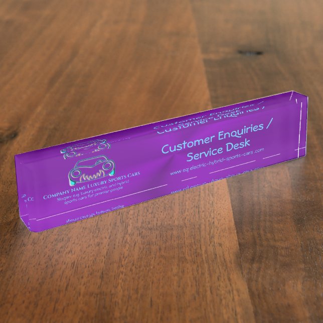 Ice blue classic luxury sports car logo on purple nameplate (Side)