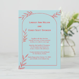 Ice Blue Coastal Wedding Invitation Coral Accent