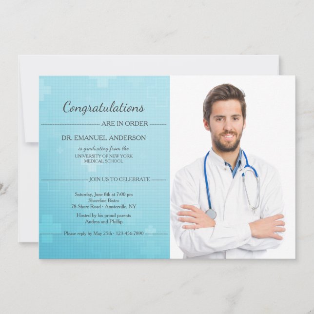 Ice Blue Cross Photo Graduation Invitation (Front)
